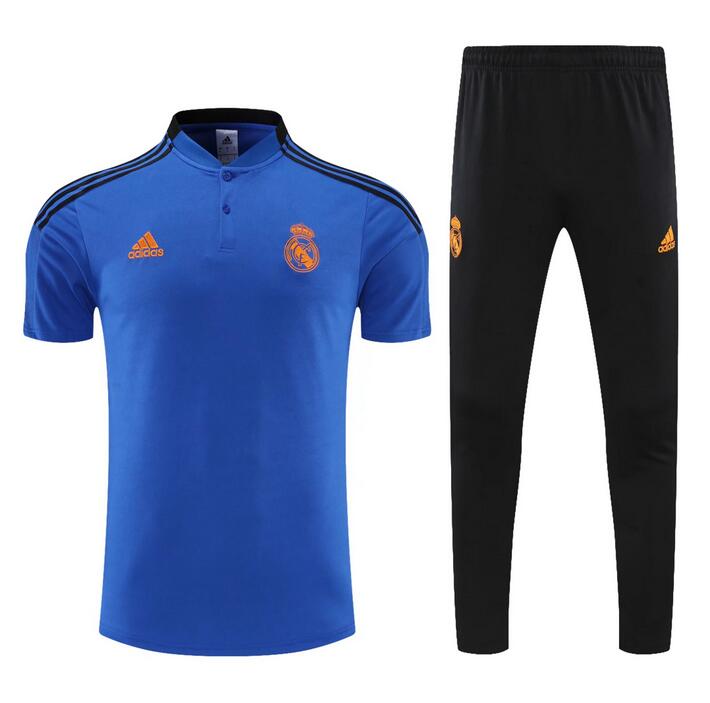 2021/22 Real Madrid Blue Polo Kits Shirt with Pants